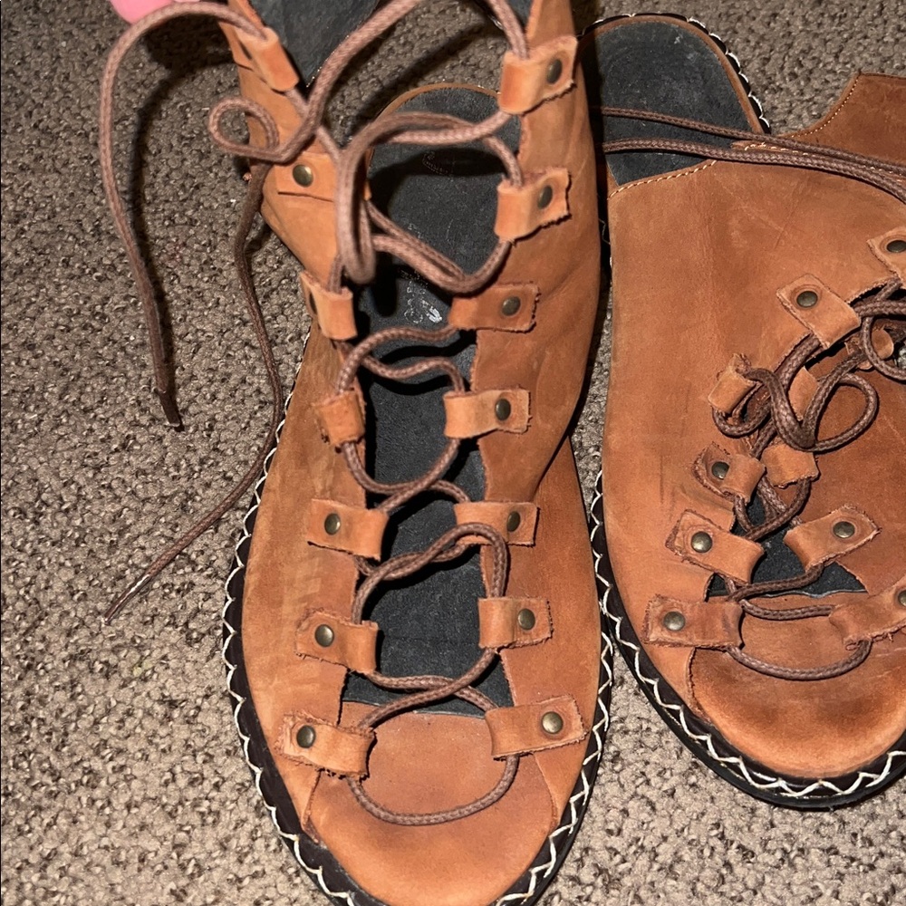 Free People Edgewater Lace Up Flat Sandals 38 brown 7.5 8 - Picture 3 of 6